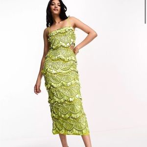 ASOS DESIGN embellished teardrop sequin midi dress